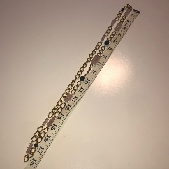 real Rose Quartz Donut & Round Lava Rock Beads Gold Tone Endless Chain 36” - Picture 5 of 5